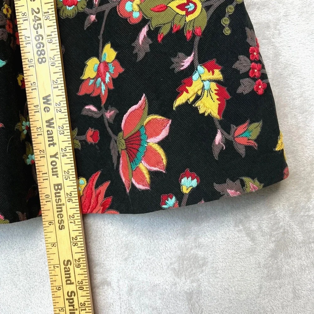 Megan Park‎ England Skirt Womens Corduroy Black Embroidered Boho Floral Y2K